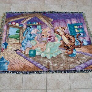 Disney Winnie The Pooh 100 Acre Collection Throw Blanket Baby Nursery RARE Vtg